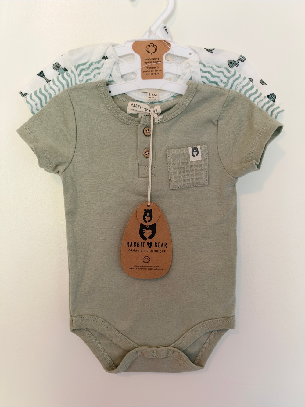 Set of 3 Organic Baby Bodysuits - Rabbit + Bear